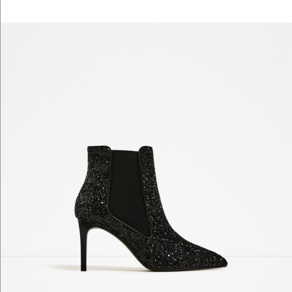 Zara "Meteor" black sparkly glitter High Heel stiletto Booties boots